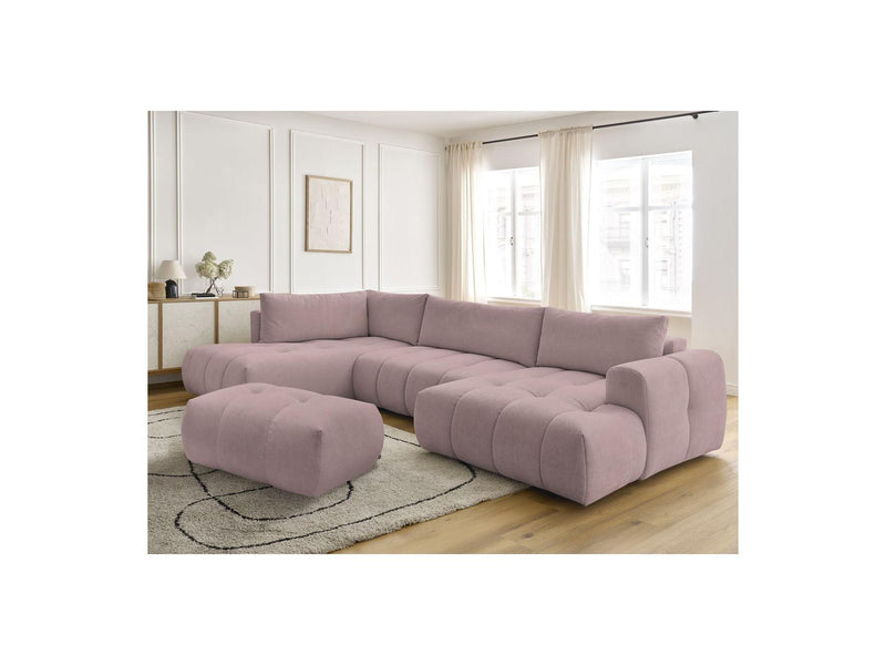 Canapé Panoramique Convertible - Fuji - Tissu Lisse Avec Pouf - Angle Droit