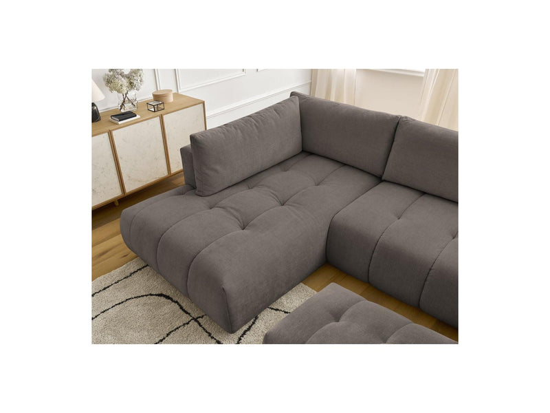 Canapé Panoramique Convertible - Fuji - Tissu Lisse Avec Pouf - Angle Droit