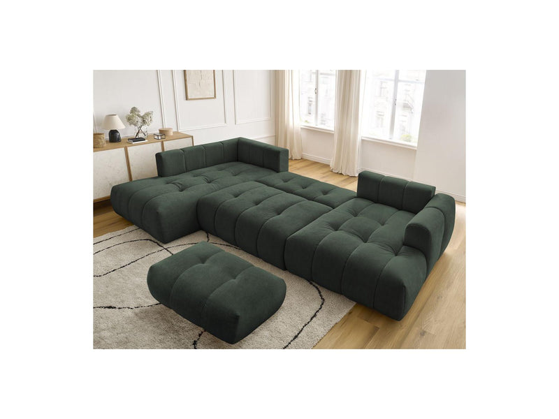 Canapé Panoramique Convertible - Fuji - Tissu Lisse Avec Pouf - Angle Droit