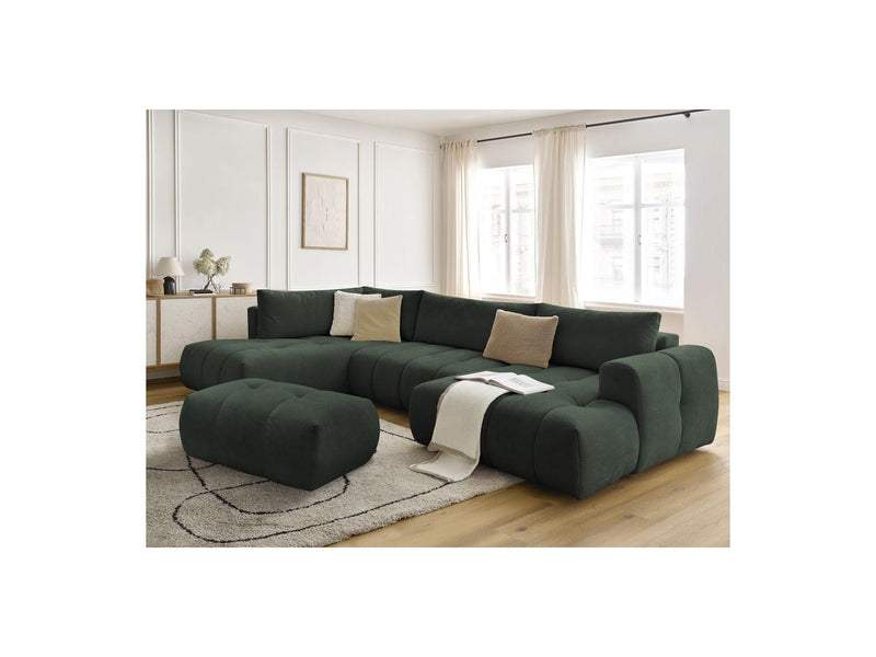 Canapé Panoramique Convertible - Fuji - Tissu Lisse Avec Pouf - Angle Droit