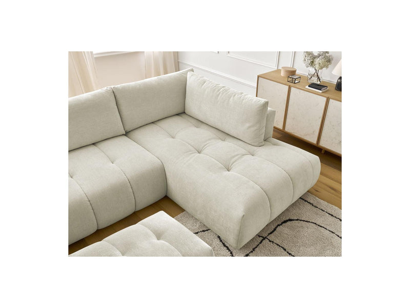 Canapé Panoramique Convertible - Fuji - Tissu Lisse Avec Pouf - Angle Gauche
