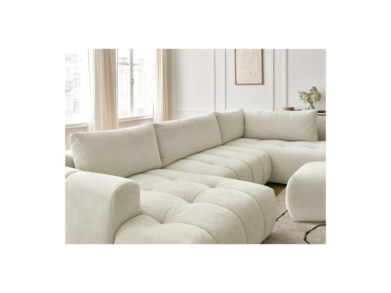 Canapé Panoramique Convertible - Fuji - Tissu Lisse Avec Pouf - Angle Gauche