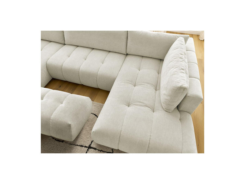 Canapé Panoramique Convertible - Fuji - Tissu Lisse Avec Pouf - Angle Gauche