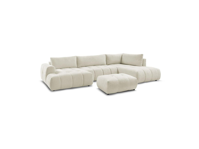 Canapé Panoramique Convertible - Fuji - Tissu Lisse Avec Pouf - Angle Gauche