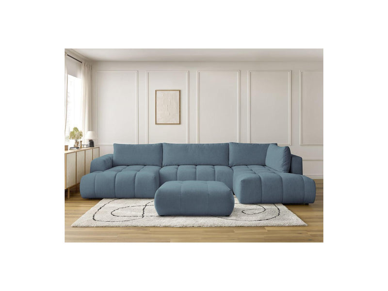 Canapé Panoramique Convertible - Fuji - Tissu Lisse Avec Pouf - Angle Gauche