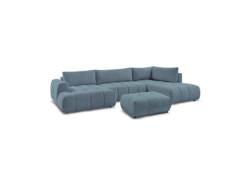 Canapé Panoramique Convertible - Fuji - Tissu Lisse Avec Pouf - Angle Gauche