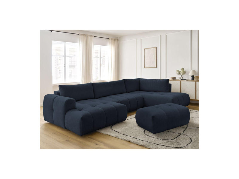 Canapé Panoramique Convertible - Fuji - Tissu Lisse Avec Pouf - Angle Gauche