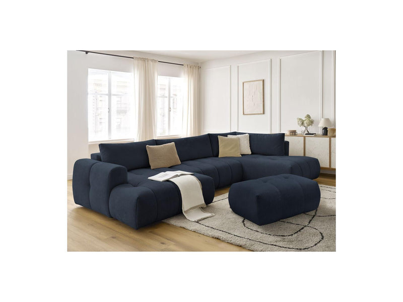 Canapé Panoramique Convertible - Fuji - Tissu Lisse Avec Pouf - Angle Gauche
