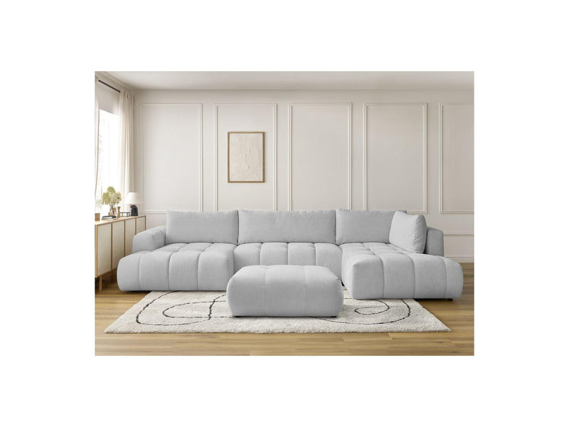 Canapé Panoramique Convertible - Fuji - Tissu Lisse Avec Pouf - Angle Gauche