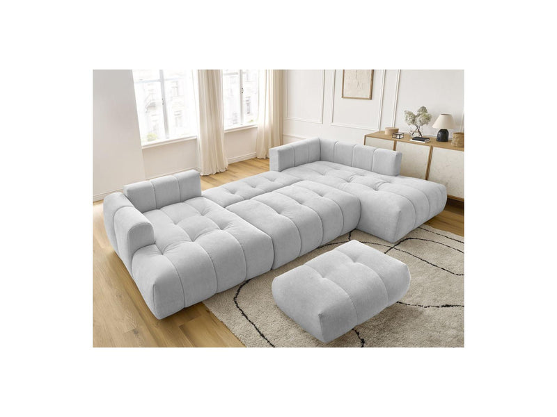 Canapé Panoramique Convertible - Fuji - Tissu Lisse Avec Pouf - Angle Gauche