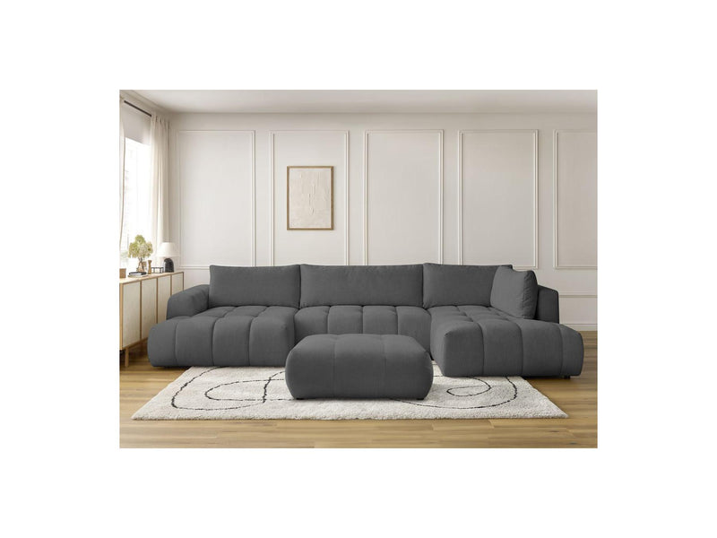 Canapé Panoramique Convertible - Fuji - Tissu Lisse Avec Pouf - Angle Gauche