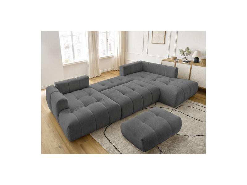 Canapé Panoramique Convertible - Fuji - Tissu Lisse Avec Pouf - Angle Gauche