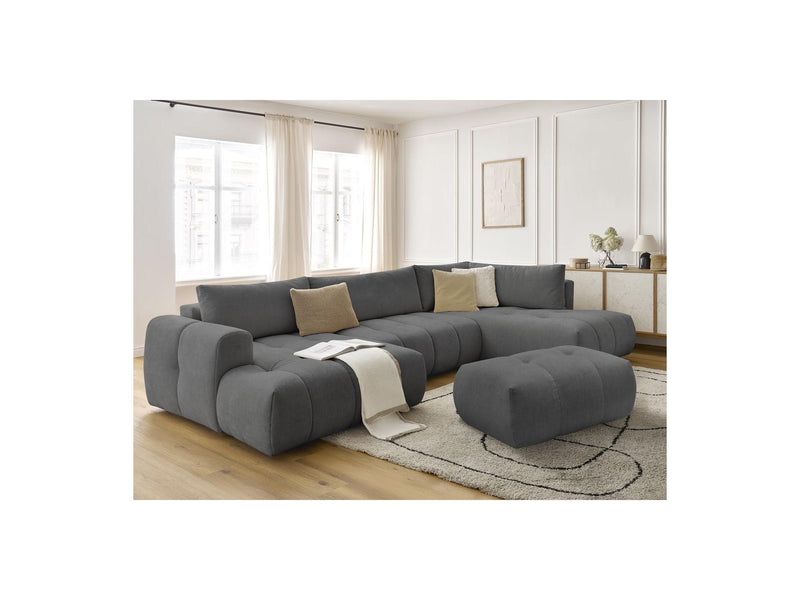 Canapé Panoramique Convertible - Fuji - Tissu Lisse Avec Pouf - Angle Gauche
