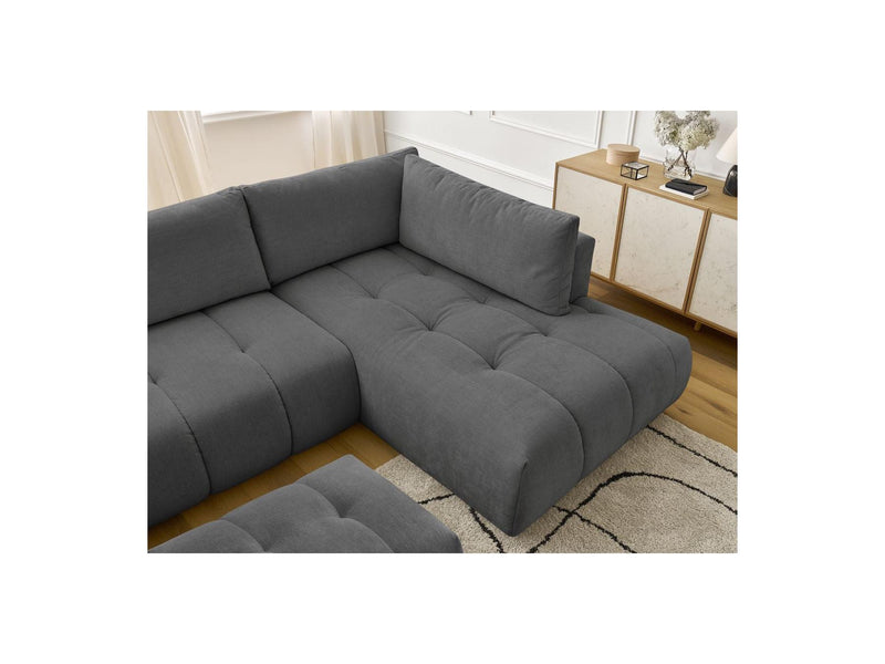 Canapé Panoramique Convertible - Fuji - Tissu Lisse Avec Pouf - Angle Gauche