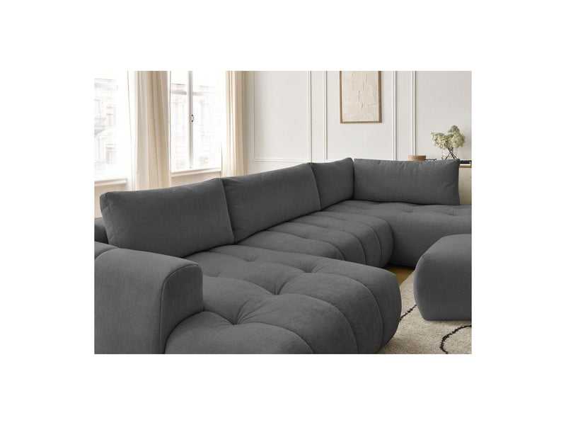 Canapé Panoramique Convertible - Fuji - Tissu Lisse Avec Pouf - Angle Gauche