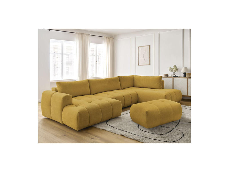 Canapé Panoramique Convertible - Fuji - Tissu Lisse Avec Pouf - Angle Gauche