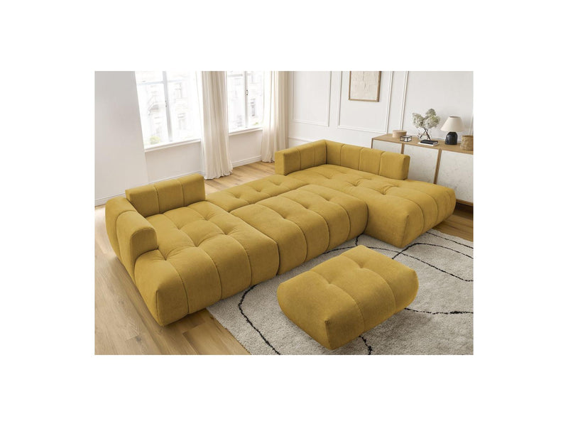 Canapé Panoramique Convertible - Fuji - Tissu Lisse Avec Pouf - Angle Gauche
