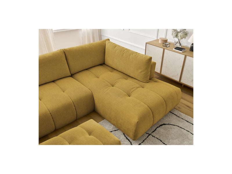 Canapé Panoramique Convertible - Fuji - Tissu Lisse Avec Pouf - Angle Gauche