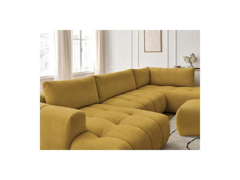 Canapé Panoramique Convertible - Fuji - Tissu Lisse Avec Pouf - Angle Gauche