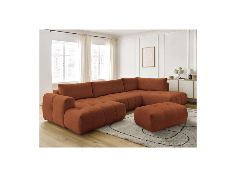 Canapé Panoramique Convertible - Fuji - Tissu Lisse Avec Pouf - Angle Gauche