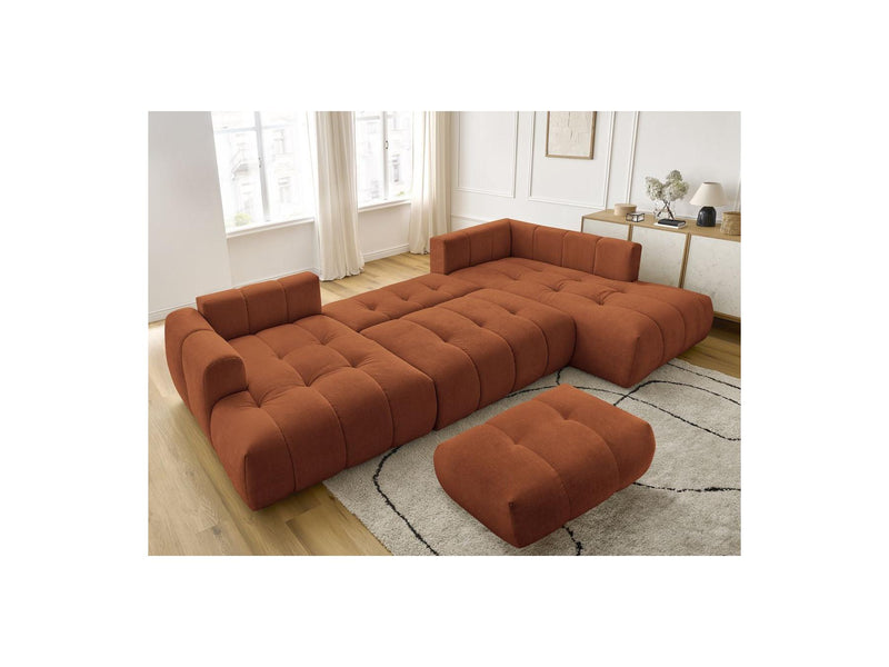 Canapé Panoramique Convertible - Fuji - Tissu Lisse Avec Pouf - Angle Gauche