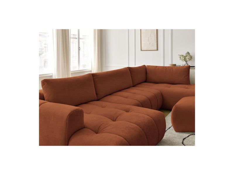 Canapé Panoramique Convertible - Fuji - Tissu Lisse Avec Pouf - Angle Gauche