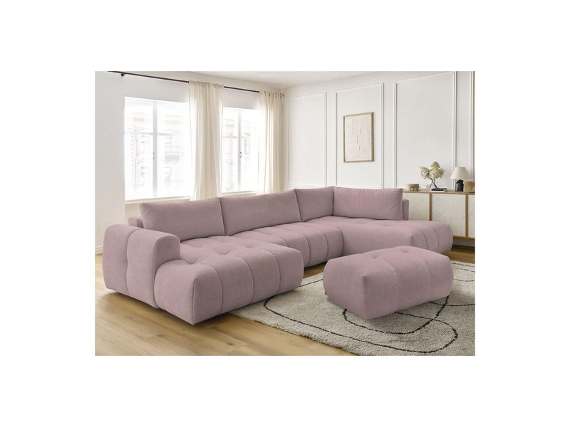 Canapé Panoramique Convertible - Fuji - Tissu Lisse Avec Pouf - Angle Gauche