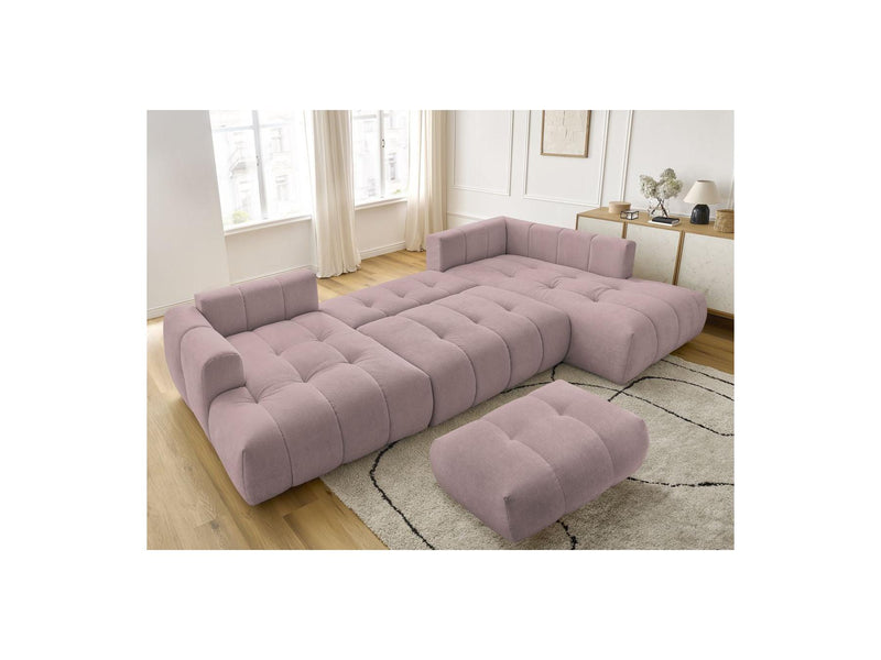 Canapé Panoramique Convertible - Fuji - Tissu Lisse Avec Pouf - Angle Gauche