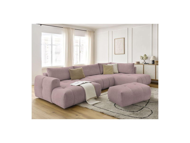 Canapé Panoramique Convertible - Fuji - Tissu Lisse Avec Pouf - Angle Gauche