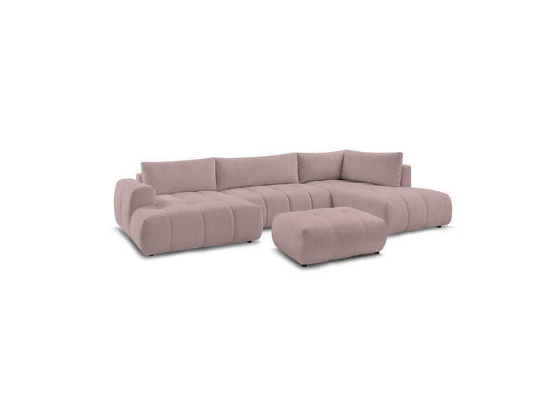 Canapé Panoramique Convertible - Fuji - Tissu Lisse Avec Pouf - Angle Gauche