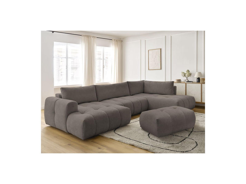 Canapé Panoramique Convertible - Fuji - Tissu Lisse Avec Pouf - Angle Gauche