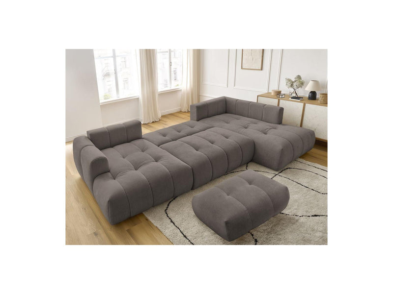 Canapé Panoramique Convertible - Fuji - Tissu Lisse Avec Pouf - Angle Gauche