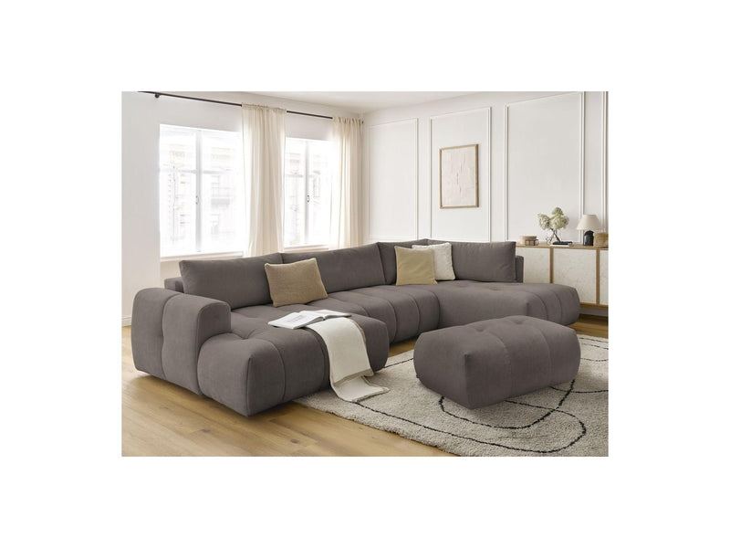 Canapé Panoramique Convertible - Fuji - Tissu Lisse Avec Pouf - Angle Gauche