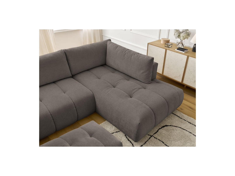 Canapé Panoramique Convertible - Fuji - Tissu Lisse Avec Pouf - Angle Gauche
