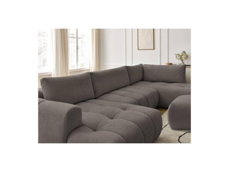 Canapé Panoramique Convertible - Fuji - Tissu Lisse Avec Pouf - Angle Gauche