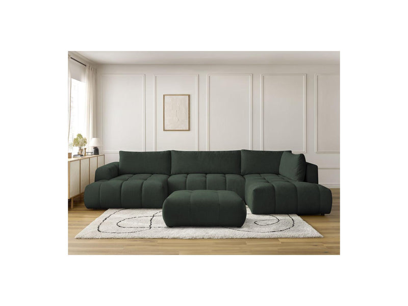 Canapé Panoramique Convertible - Fuji - Tissu Lisse Avec Pouf - Angle Gauche