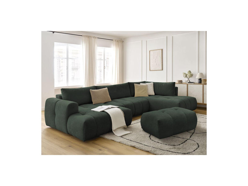 Canapé Panoramique Convertible - Fuji - Tissu Lisse Avec Pouf - Angle Gauche