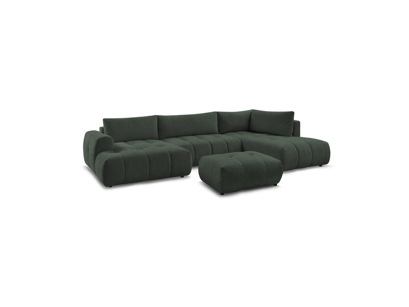 Canapé Panoramique Convertible - Fuji - Tissu Lisse Avec Pouf - Angle Gauche