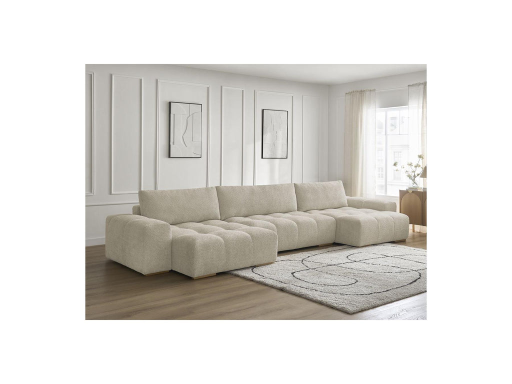 Anakin - Canapé Panoramique Fixe - Tissu Bouclette - 3 Coussins