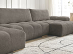Anakin - Canapé Panoramique Fixe - Tissu Bouclette - 3 Coussins
