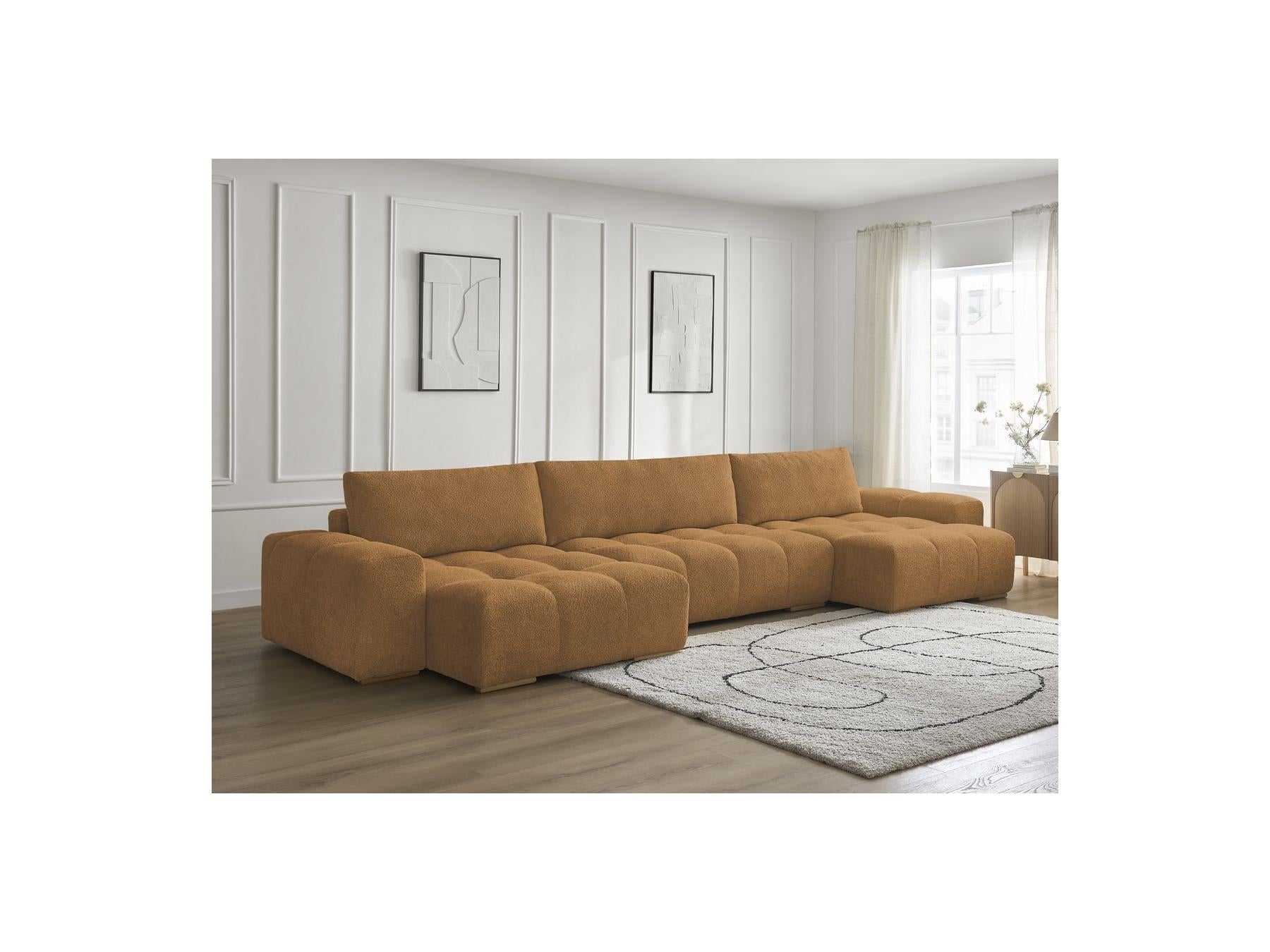 Anakin - Canapé Panoramique Fixe - Tissu Bouclette - 3 Coussins
