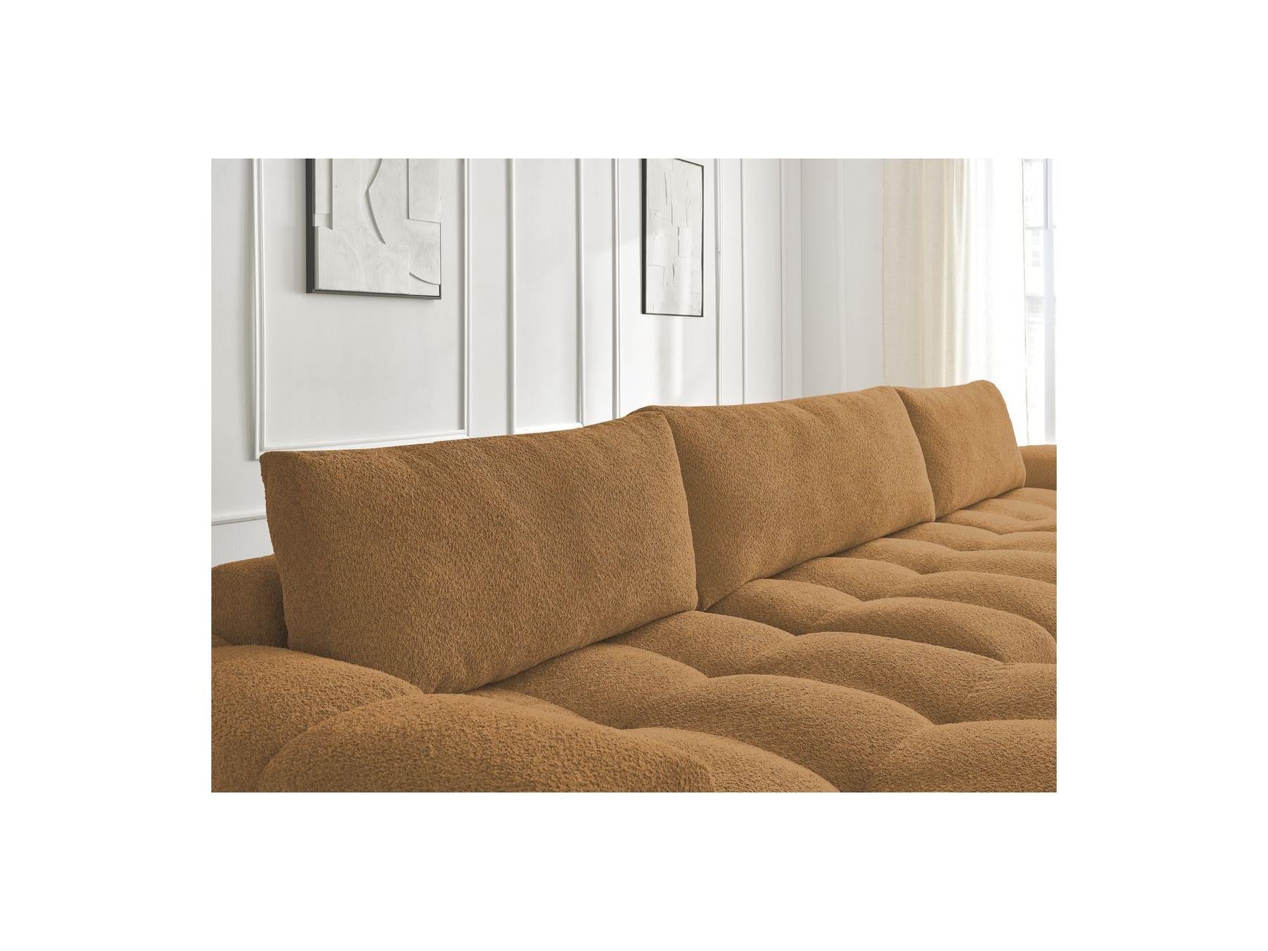 Anakin - Canapé Panoramique Fixe - Tissu Bouclette - 3 Coussins