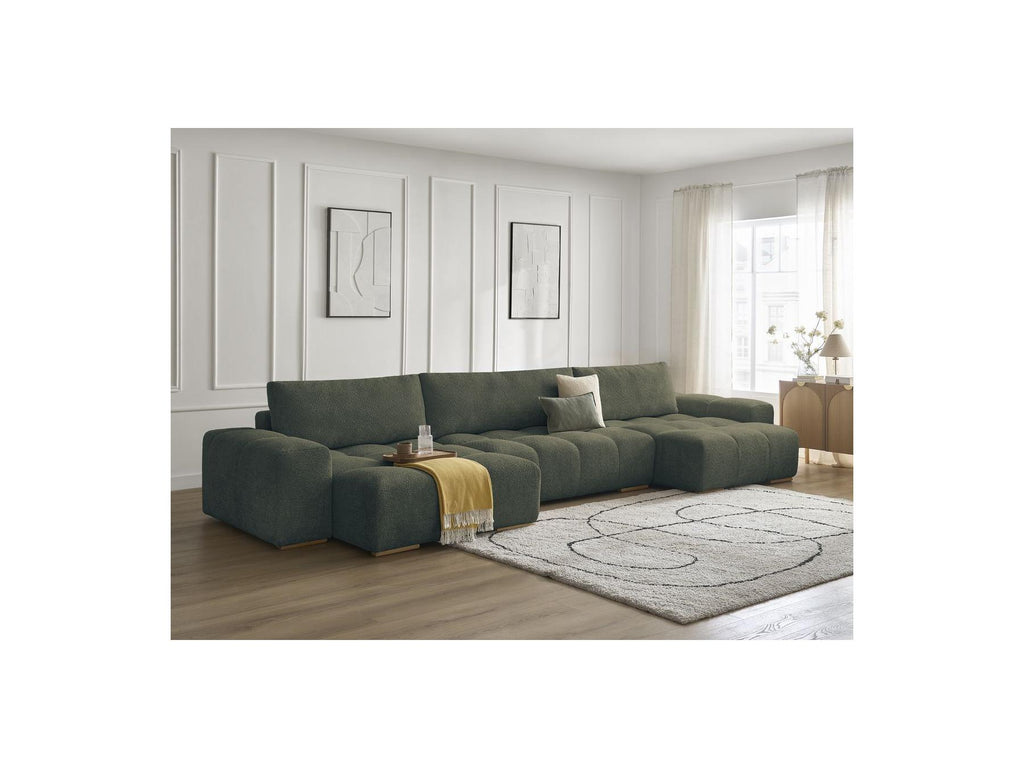 Anakin - Canapé Panoramique Fixe - Tissu Bouclette - 3 Coussins