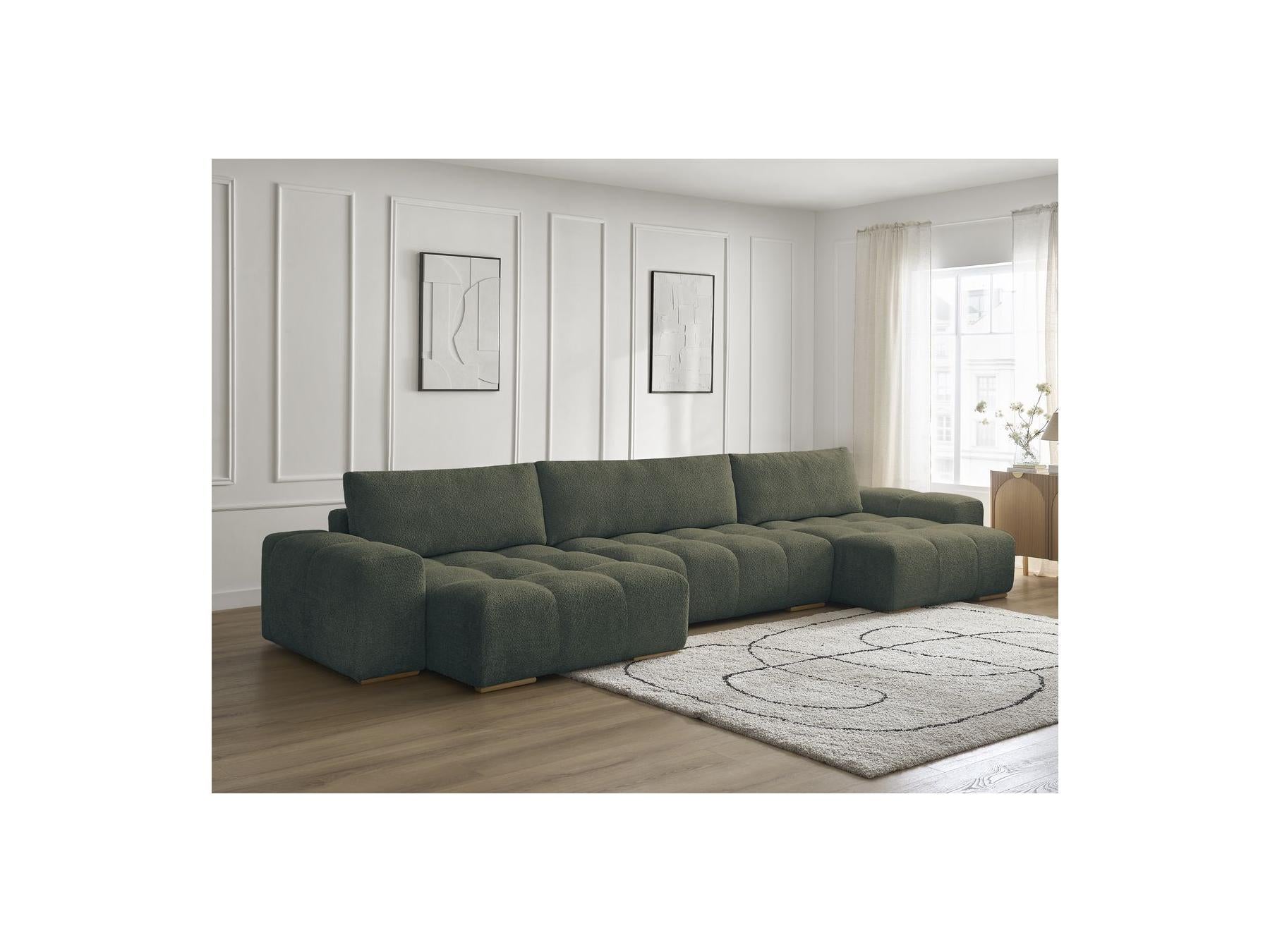 Anakin - Canapé Panoramique Fixe - Tissu Bouclette - 3 Coussins