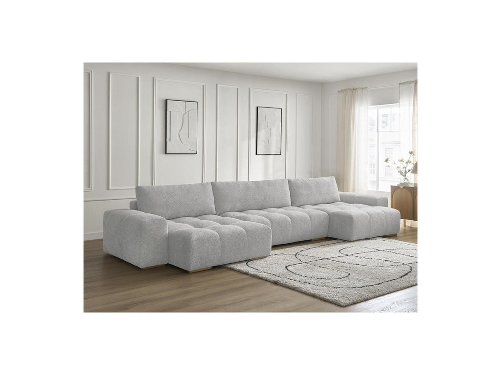 Anakin - Canapé Panoramique Fixe - Tissu Bouclette - 3 Coussins