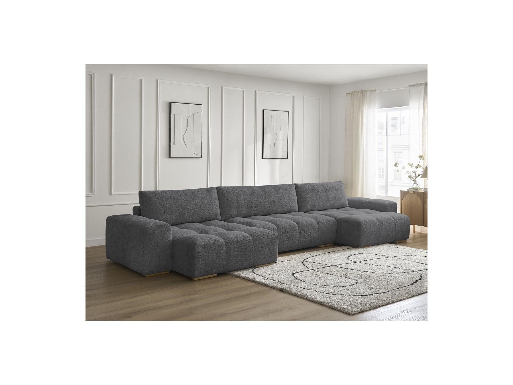 Anakin - Canapé Panoramique Fixe - Tissu Bouclette - 3 Coussins