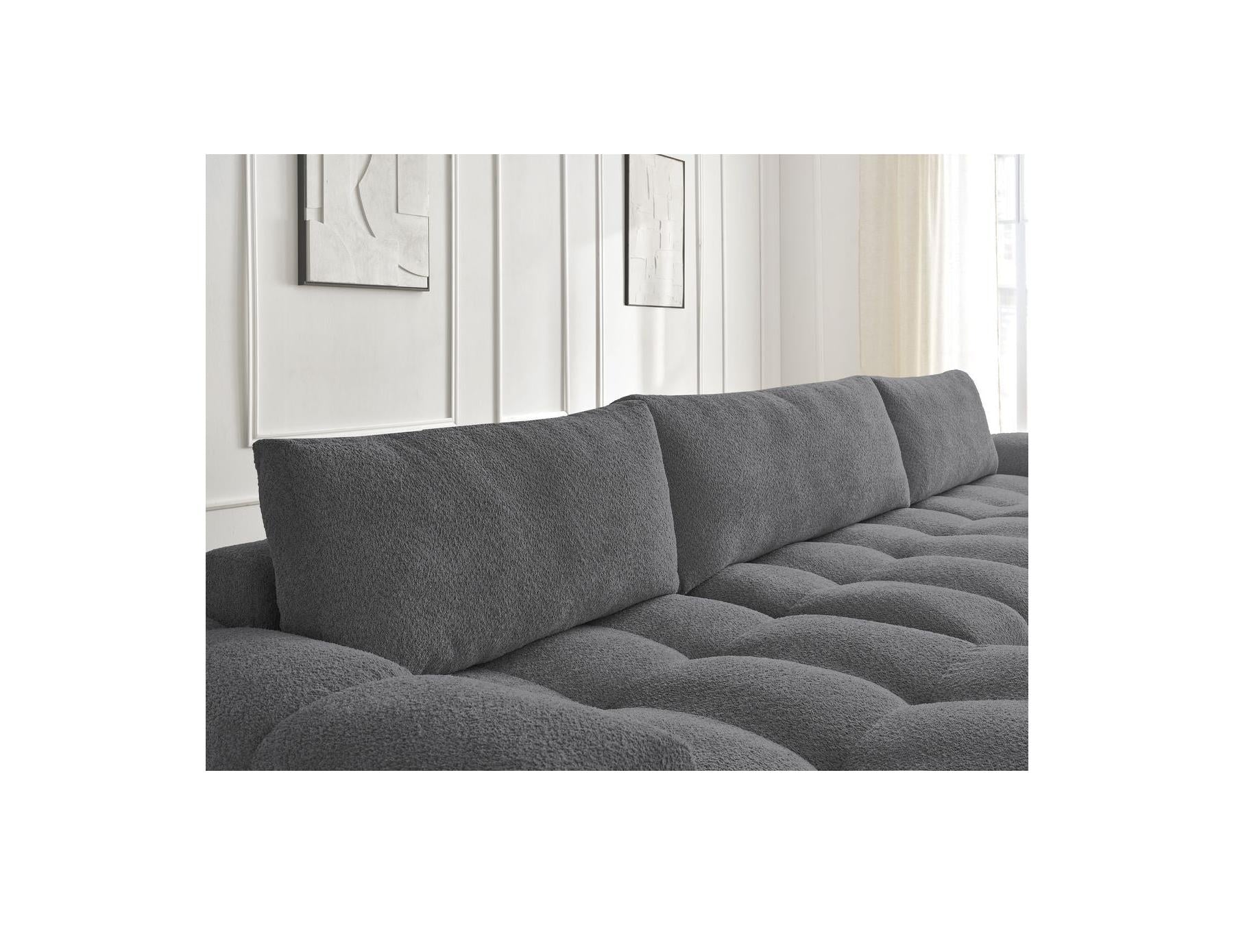 Anakin - Canapé Panoramique Fixe - Tissu Bouclette - 3 Coussins