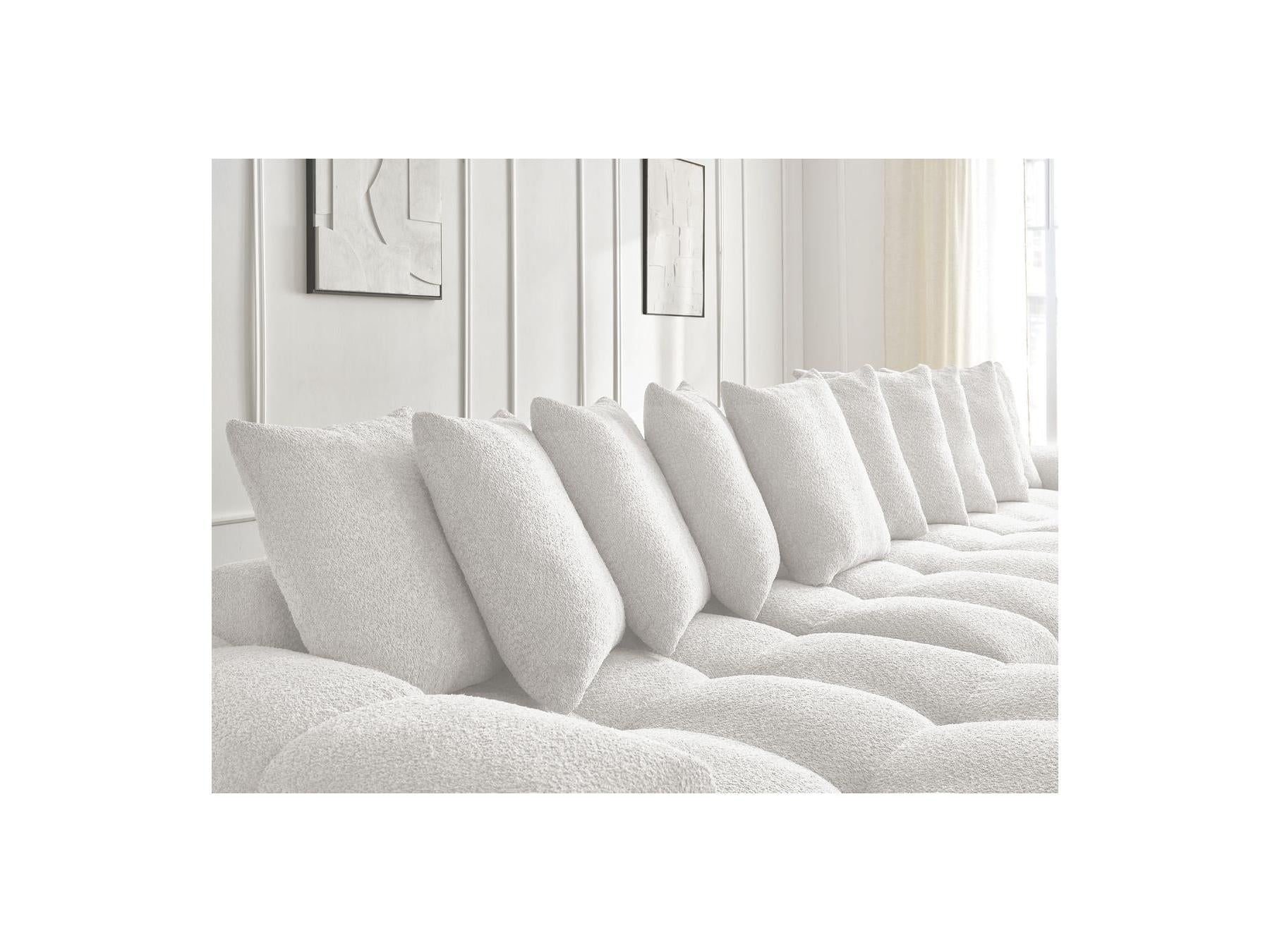 Anakin - Canapé Panoramique Fixe - Tissu Bouclette - 10 Coussins