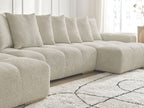 Anakin - Canapé Panoramique Fixe - Tissu Bouclette - 10 Coussins