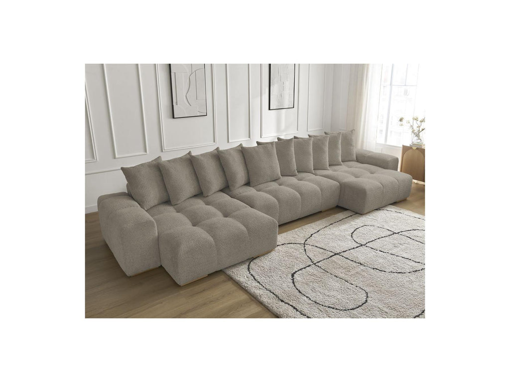 Anakin - Canapé Panoramique Fixe - Tissu Bouclette - 10 Coussins